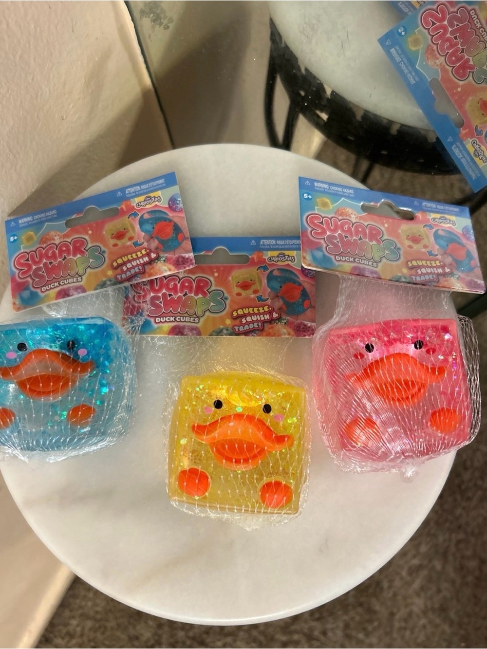 Sugar Swaps Duck Cubes Squishy Toy Trio - Blue, Yellow, Pink